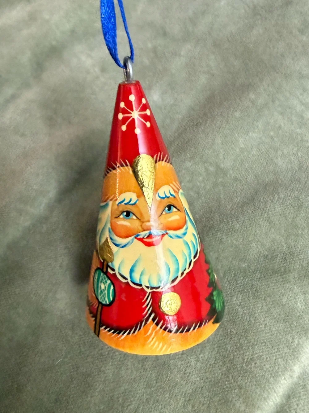 Vintage Hand-Painted Santa Cone Ornament in Red and Gold #8